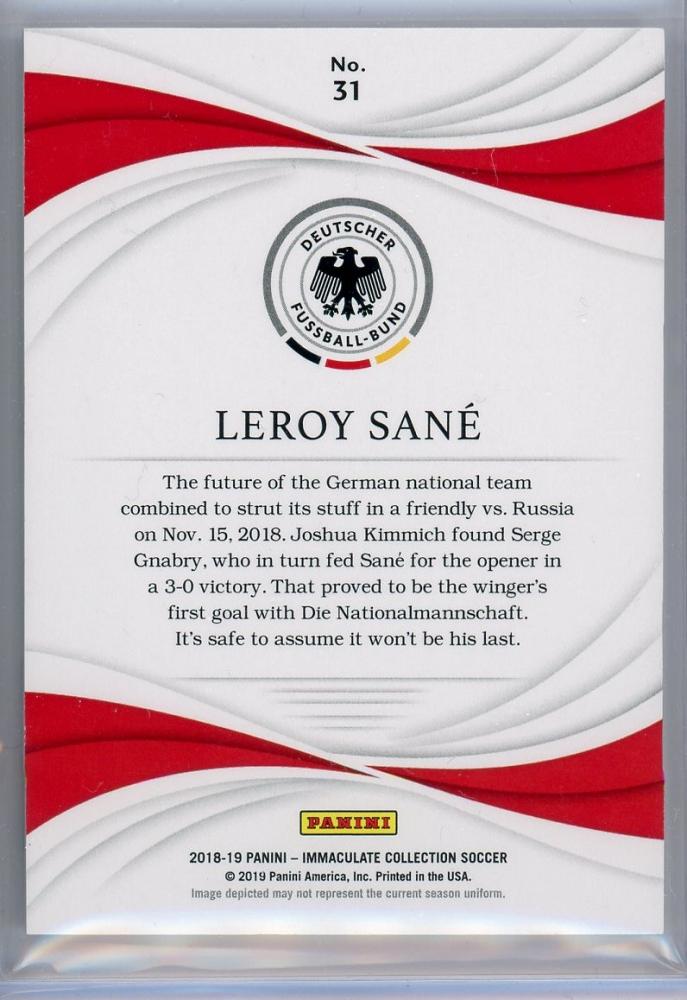 2018-19 Panini Immaculate Collection Germany Leroy Sane Base Sapphire card numbered 01 of 25