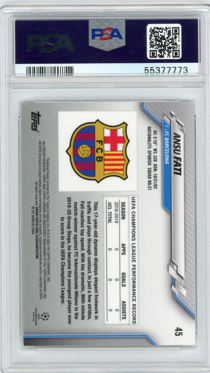 2019-20 Topps Chrome UEFA Champions League Ansu Fati FC Barcelona Base Purple Carbon Fiber PSA Certified card