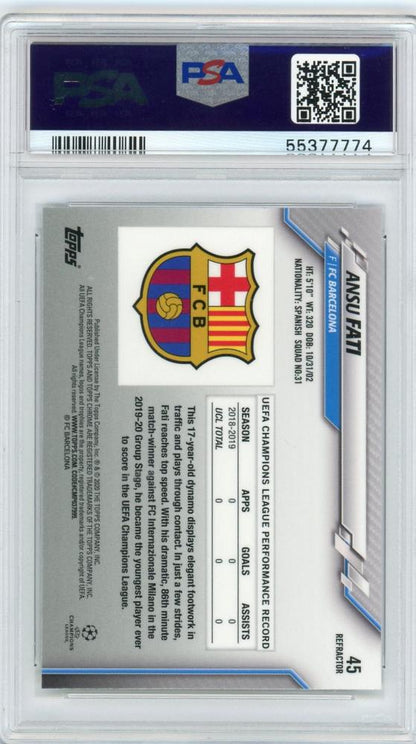 2019-20 Topps Chrome UEFA Champions League FC Barcelona Ansu Fati Base Refractor PSA certified card