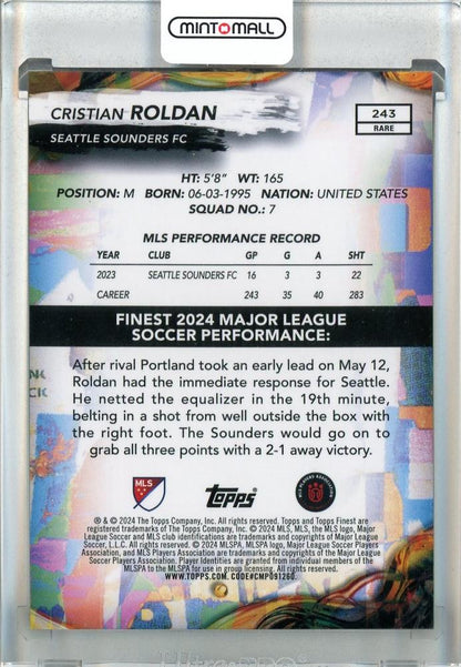 2024 Topps Finest MLS Cristian Roldan Black Refractors #2435/7 Seattle Sounders FC