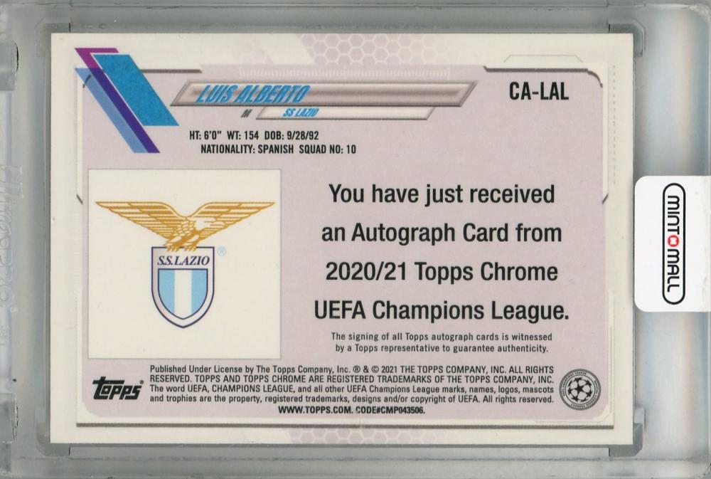 2020-21 Topps Chrome UEFA Champions League Luis Alberto Chrome Autographs #CA-LAL SS Lazio
