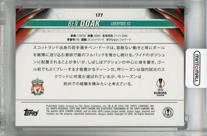 2023-24 Topps UEFA Champions League Japan Edition Ben Doak Fuchsia Mojo Refractors #177 RC Perfect Back Damage 011/125 Liverpool F