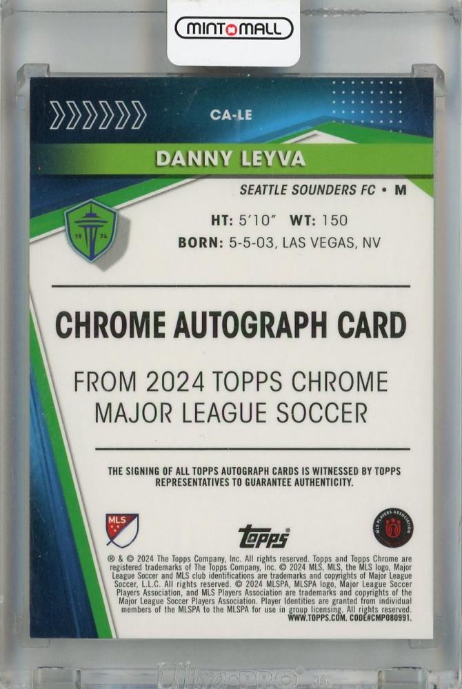 2024 Topps Chrome MLS Danny Leyva Chrome Autographs #CA-LE Damage and Dents Seattle Sounders FC
