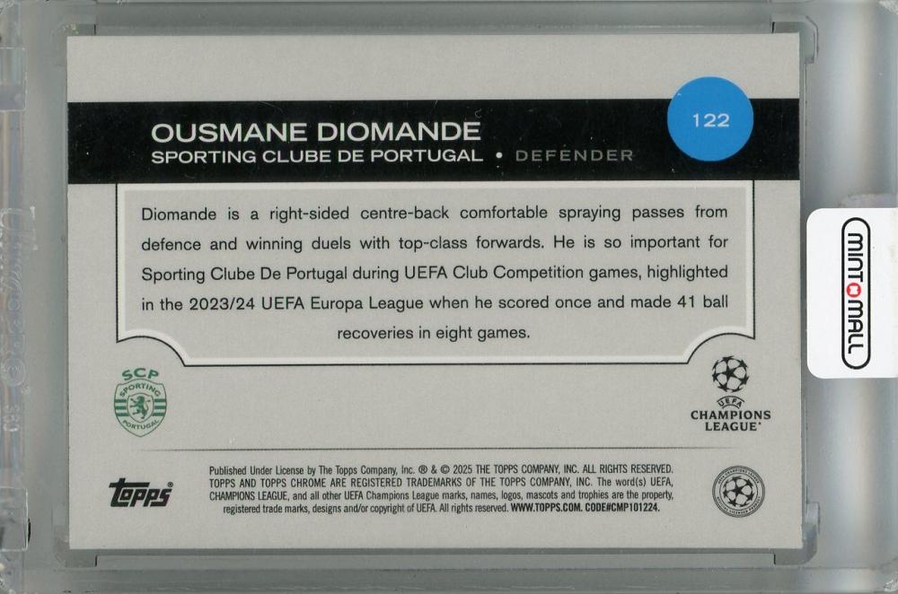 2024-25 Topps Chrome UEFA Club Competitions Ousmane Diomande Neon Green RayWave Refractors #122 ※Back surface initial scratch pres
