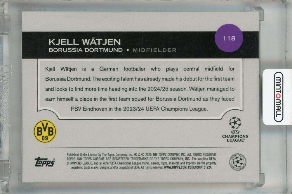 2024-25 Topps Chrome UEFA Club Competitions Kjell Watjen Magenta Lava Refractors #118 RC ※Back has initial scratch 32/75 Borussia