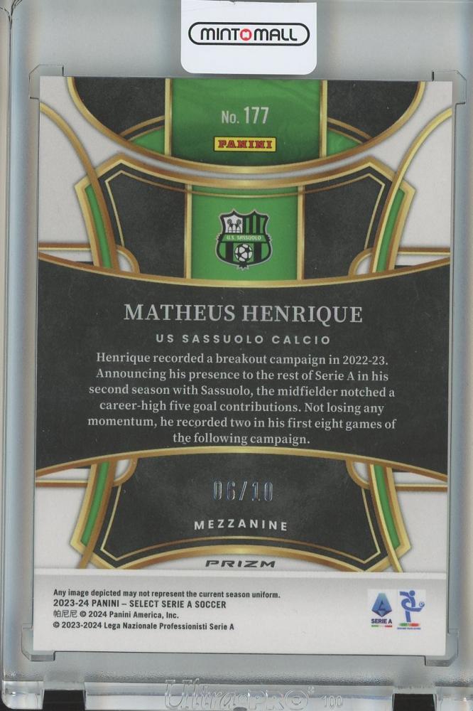2023-24 PANINI SELECT SERIE A SOCCER Matheus Henrique Base/Mezzanine/Gold Wave/#1776/10 US Sassuolo Calcio