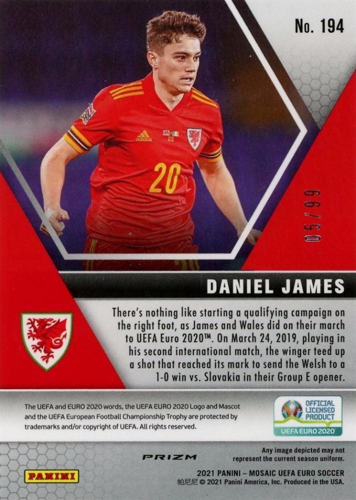 2020-21 Panini Mosaic UEFA Euro Daniel James Mosaic Blue trading card number 05 out of 99