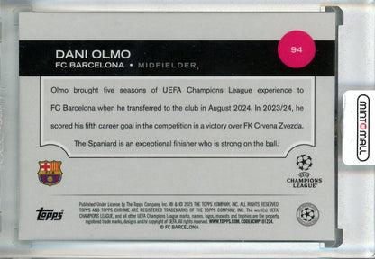 2024-25 Topps Chrome UEFA Club Competitions Dani Olmo Aqua Prism Refractors #94051/199 FC Barcelona