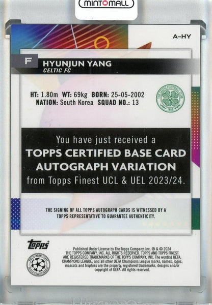 2023-24 Topps Finest UEFA Club Competitions Soccer Hyunjun Yang RC Autographs #A-HY Celtic FC