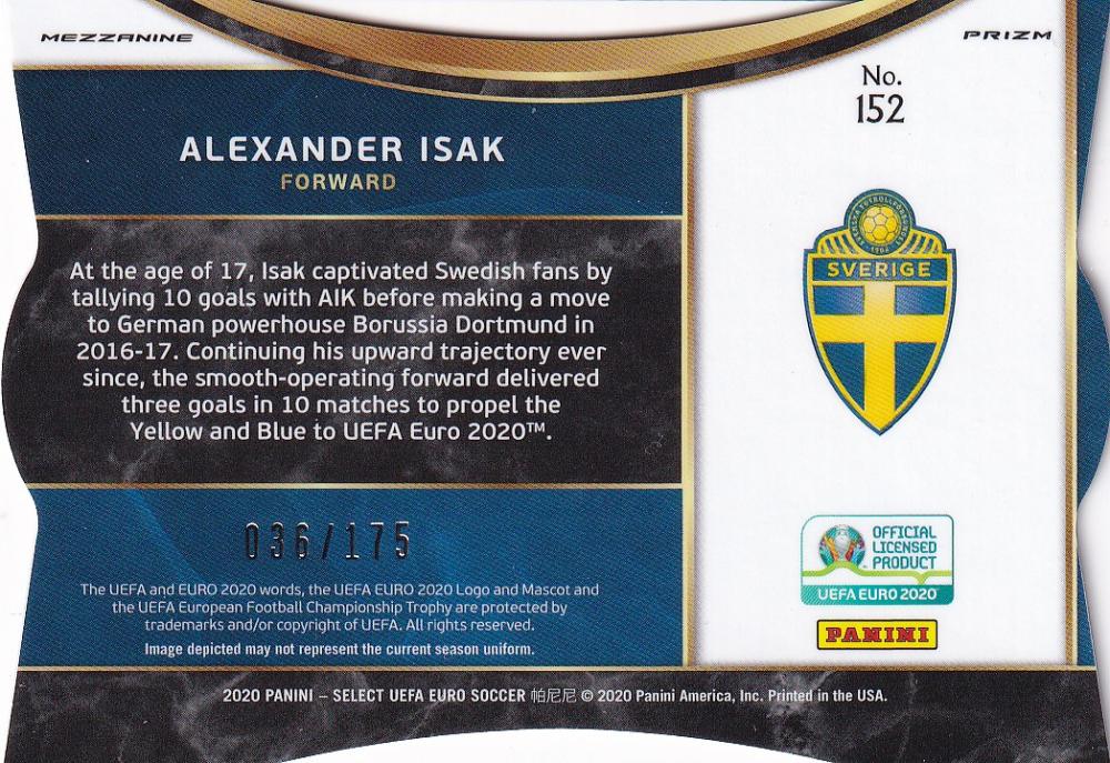 2020 Panini Select UEFA Euro Preview Alexander Isak Sweden Mezzanine Light Blue trading card serial 036 out of 175