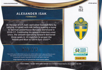 2020 Panini Select UEFA Euro Preview Alexander Isak Sweden Mezzanine Light Blue trading card serial 036 out of 175