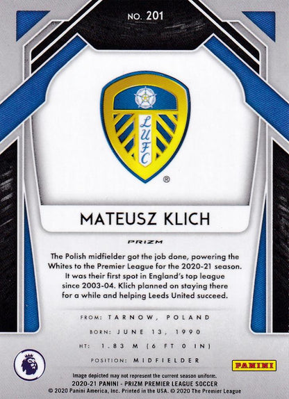 2020-21 Panini Prizm Premier League Mateusz Klich Leeds United Base Tiger Stripe parallel card