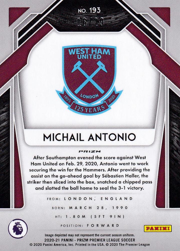 2020-21 Panini Prizm Premier League Choice West Ham United Michail Antonio Base Red trading card number 16 out of 29