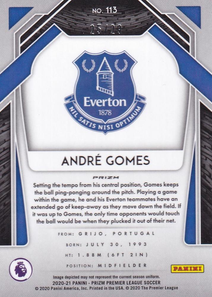 2020-21 Panini Prizm Premier League Choice Everton Andre Gomes Base Red Parallel trading card number 25 out of 29