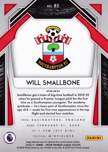 2020-21 Panini Prizm Premier League Choice Southampton Will Smallbone Base Green parallel trading card serial numbered 4/9