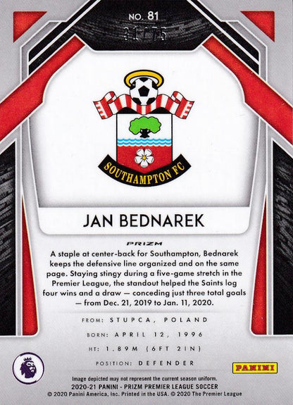 2020-21 Panini Prizm Premier League Southampton Jan Bednarek Base Blue Ice parallel card number 31 of 75