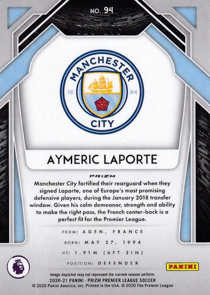 2020-21 Panini Prizm Premier League Manchester City Aymeric Laporte Base Red Mojo card number 012 of 135