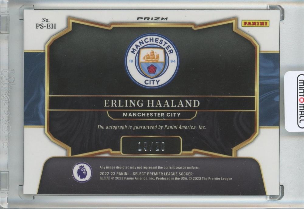 2022-23 Panini Select Premier League Soccer Erling Haaland Pitchside Signatures/Purple/#PS-EH19/20 Manchester City