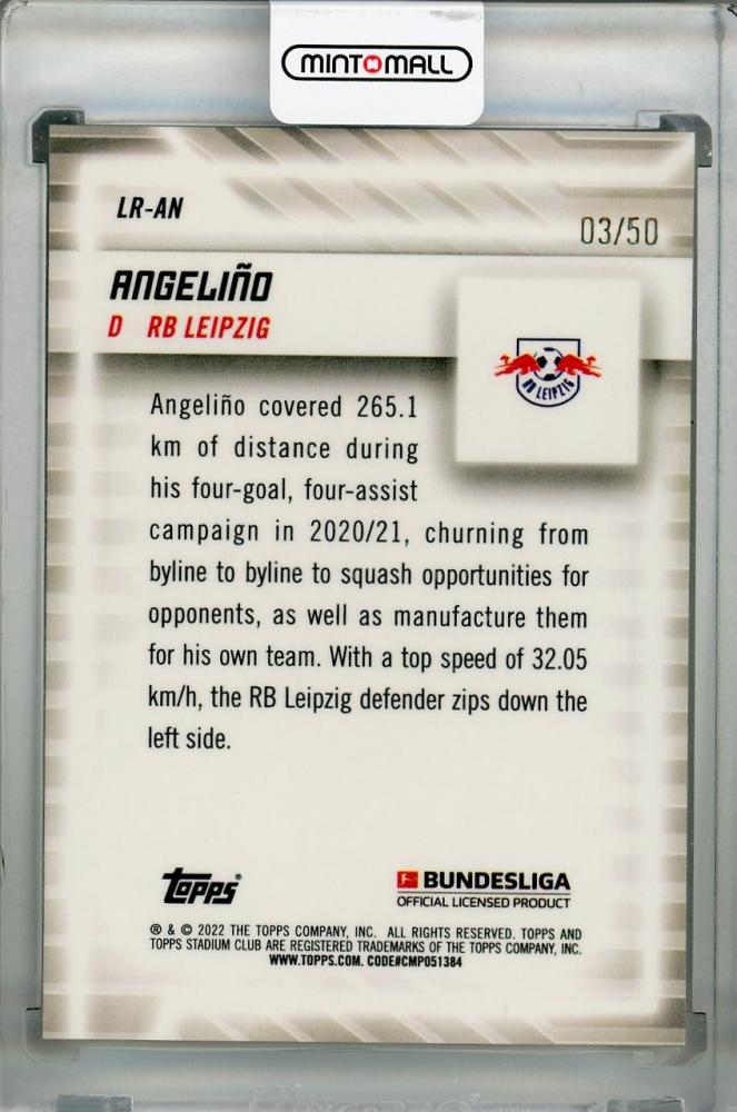 2021-22 Topps Stadium Club Chrome Bundesliga Angelino RB Leipzig Line Runners Gold Parallel card serial 03 of 50