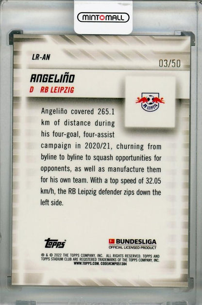 2021-22 Topps Stadium Club Chrome Bundesliga Angelino RB Leipzig Line Runners Gold Parallel card serial 03 of 50