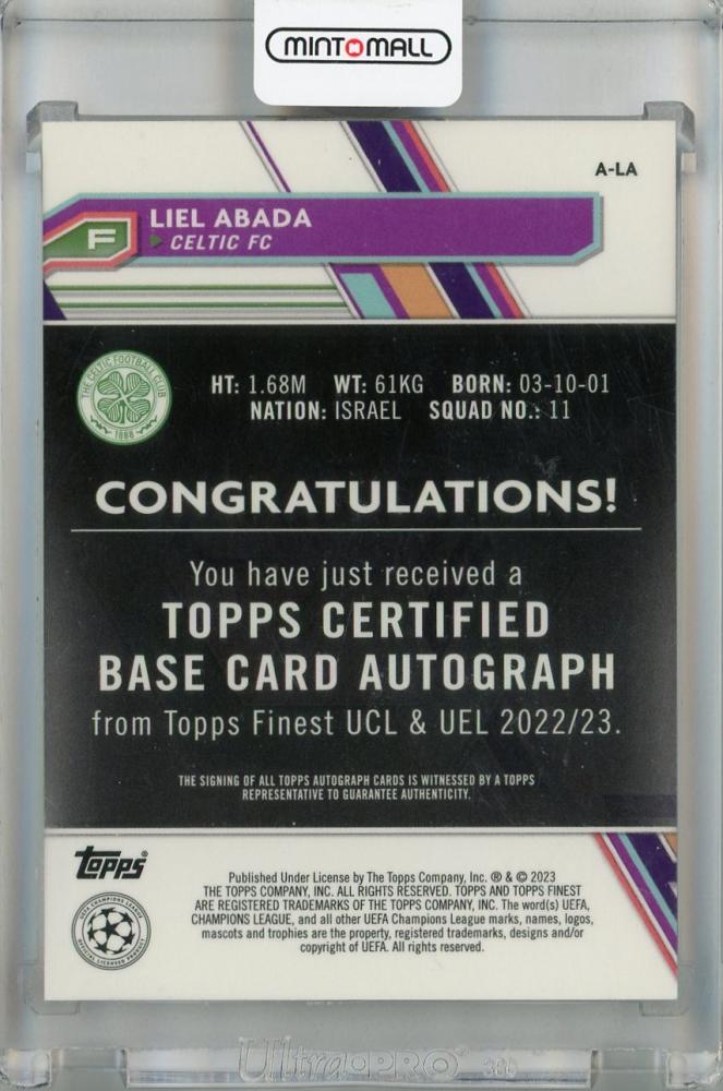 2022-23 Topps Finest UEFA Club Competitions Liel Abada Autographs #ALA Celtic FC with surface dents