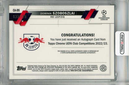 2022-23 Topps Chrome UEFA Club Competitions Dominik Szoboszlai Autographs Aqua Refractors #CADS133/199 Rb Leipzig