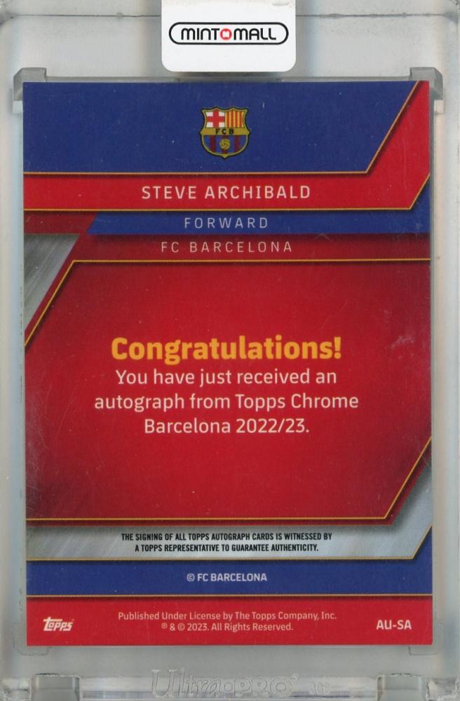 2022-23 FC Barcelona Topps Chrome Steve Archibald Autographs #AU-SA FC Barcelona