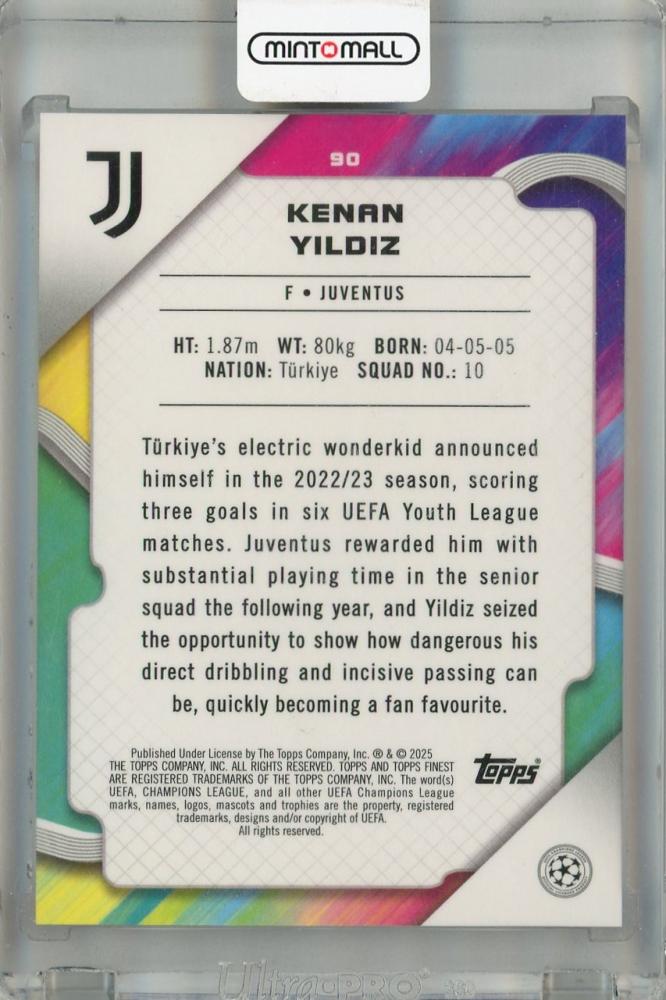 2024-25 Topps Finest UEFA Club Competitions Kenan Yildiz Pink Prism #90115/125 Juventus