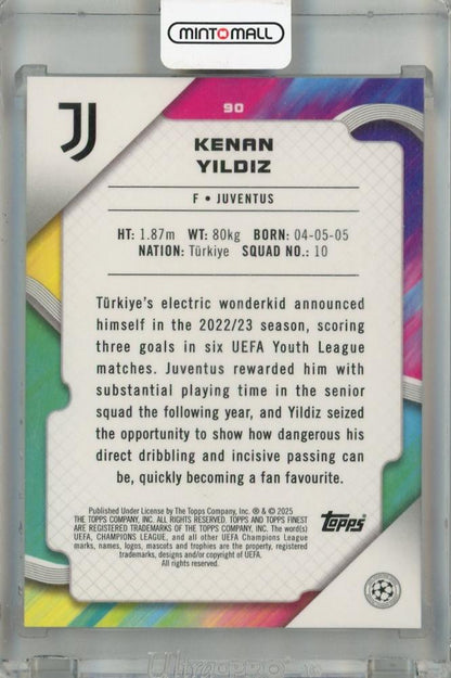 2024-25 Topps Finest UEFA Club Competitions Kenan Yildiz Pink Prism #90115/125 Juventus