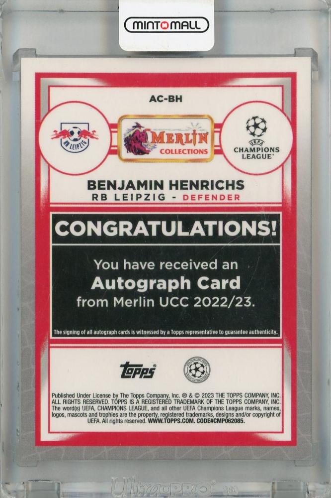 2022-23 Topps Merlin UEFA Club Competitions Benjamin Henrichs Autographs Blue Refractors #ACBH36/75 Rb Leipzig