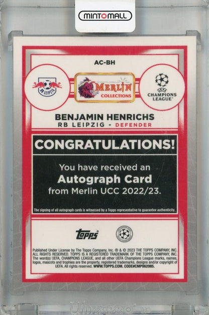2022-23 Topps Merlin UEFA Club Competitions Benjamin Henrichs Autographs Blue Refractors #ACBH36/75 Rb Leipzig