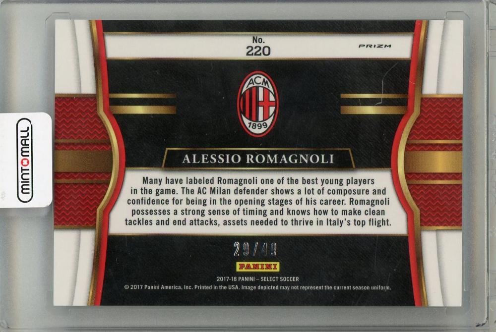 2017-18 PANINI SELECT Alessio Romagnoli #220 Field Level RED 29/49 AC Milan