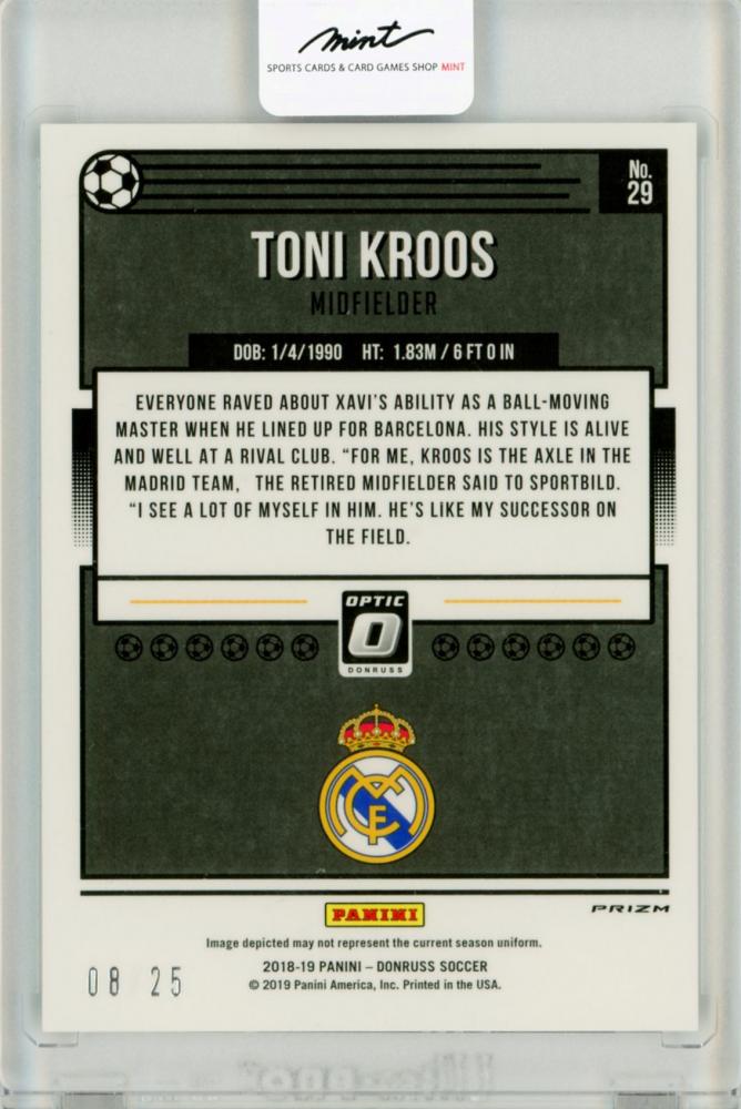 2018-19 Panini Donruss Optic Toni Kroos Black Velocity #29 Jersey Number card serial 8 of 25