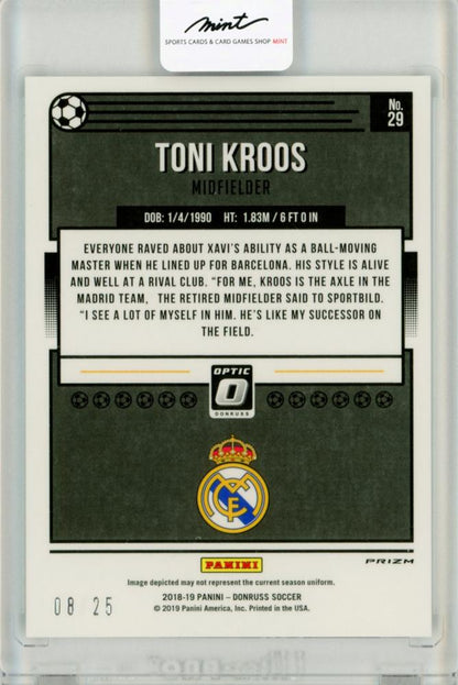 2018-19 Panini Donruss Optic Toni Kroos Black Velocity #29 Jersey Number card serial 8 of 25