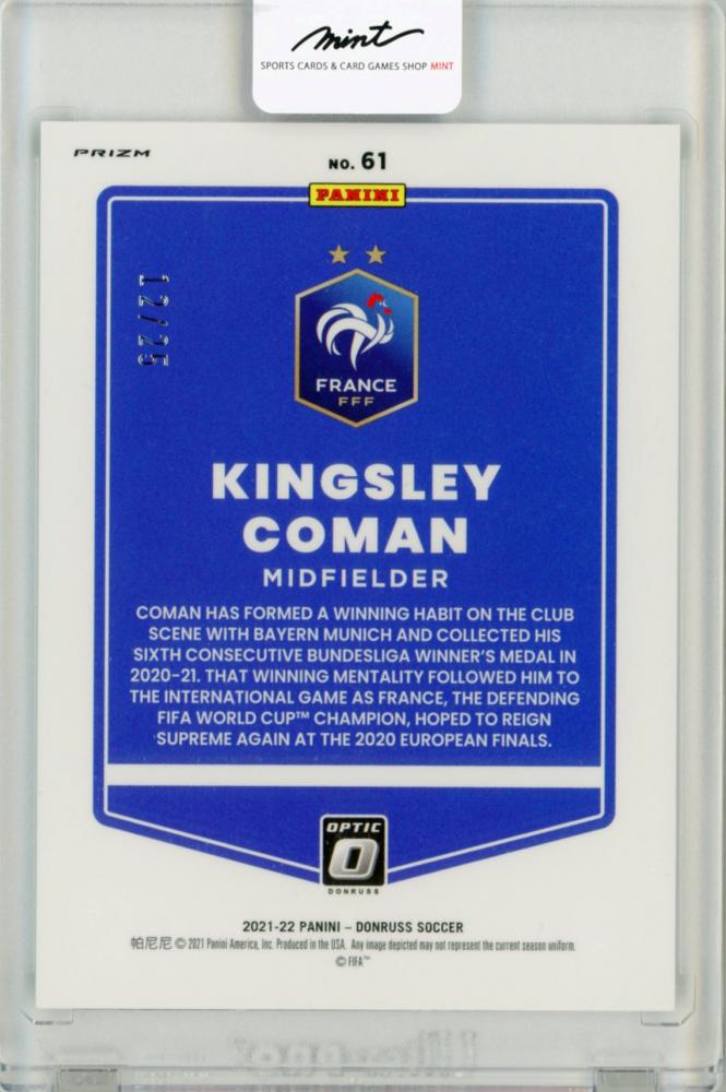 2021-22 Panini Donruss Optic Kingsley Coman Black Velocity trading card numbered 12 out of 25