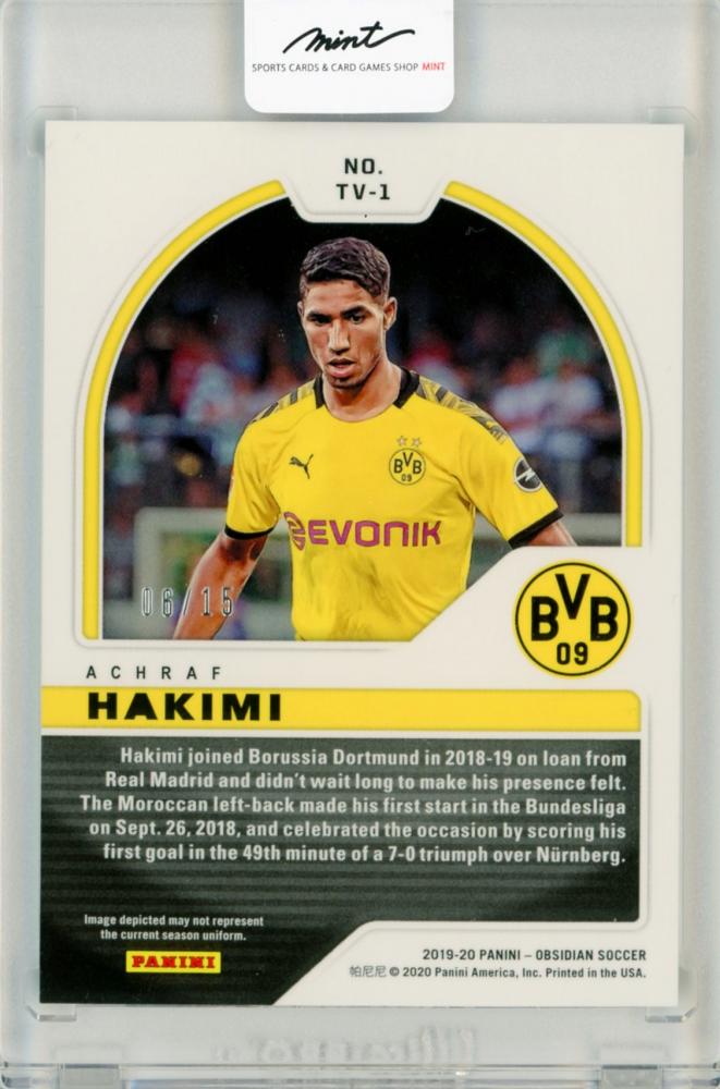 2019-20 Panini Obsidian Achraf Hakimi Tunnel Vision Electric Etch Yellow trading card numbered 6 of 15