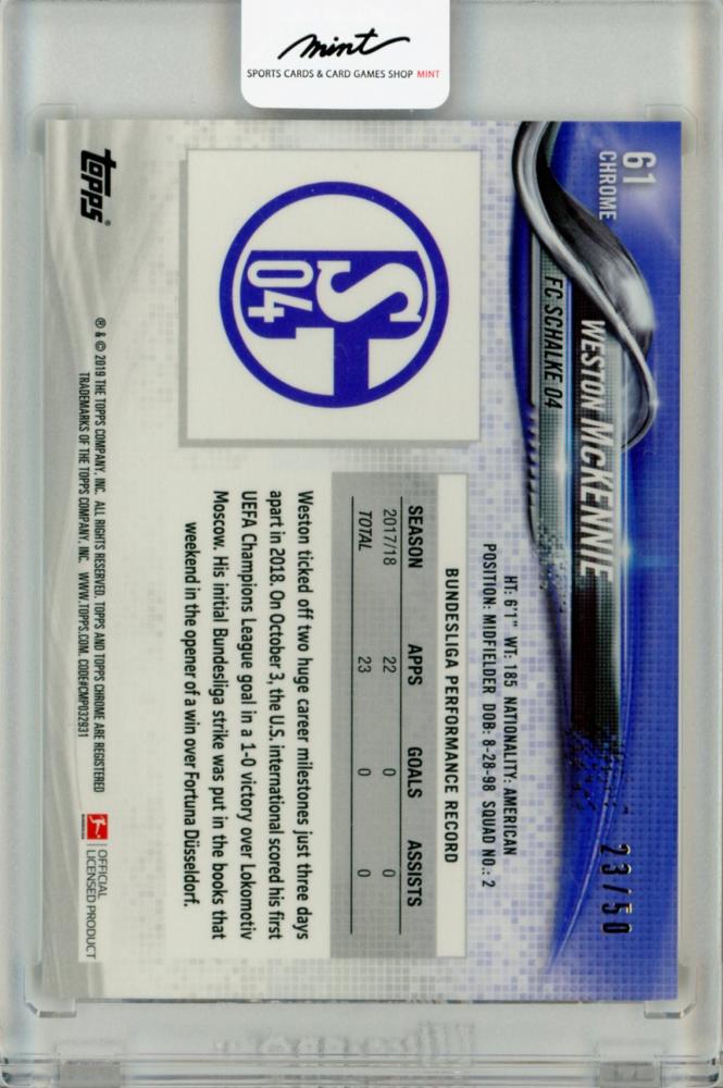 2018-19 Topps Chrome Bundesliga Weston McKennie Gold Refractors trading card number 61, serial 23 of 50
