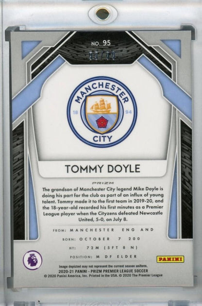 2020-21 Panini Prizm Premier League Manchester City Tommy Doyle Base Purple Parallel trading card numbered 93 of 99