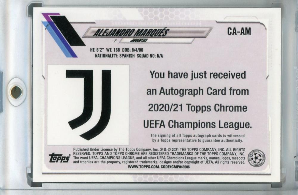 2020-21 Topps Chrome UEFA Champions League Juventus Alejandro Marques chrome autograph card