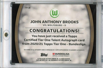 2020-21 Topps Tier One Bundesliga VfL Wolfsburg John Anthony Brooks autographed card number 066 out of 100