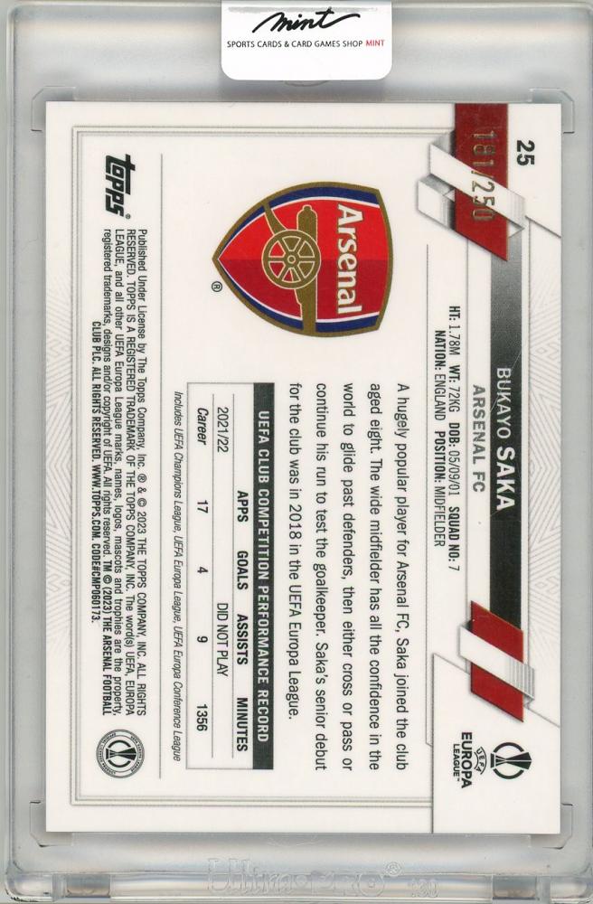 2022-23 Topps Chrome UEFA Bukayo Saka Pink 181/250