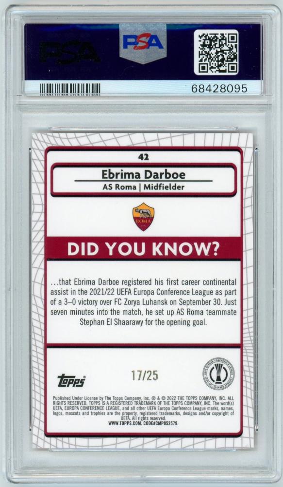 2021-22 TOPPS Merlin Chrome UEFA League Ebrima Darboe Base Orange Refractor Parallels17/25PSA9《MINT》 AS Roma