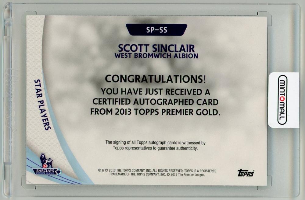 2013-14 Topps Premier Gold Scott Sinclair AutographsSP-SS West Bromwich Albion