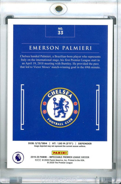 2019-20 Panini Impeccable Premier League Chelsea FC Emerson Palmieri Base Gold parallel trading card