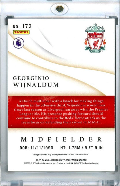 2020 Panini Immaculate Collection Liverpool FC Georginio Wijnaldum Base Bronze card numbered 33 of 50 with minor stain on back