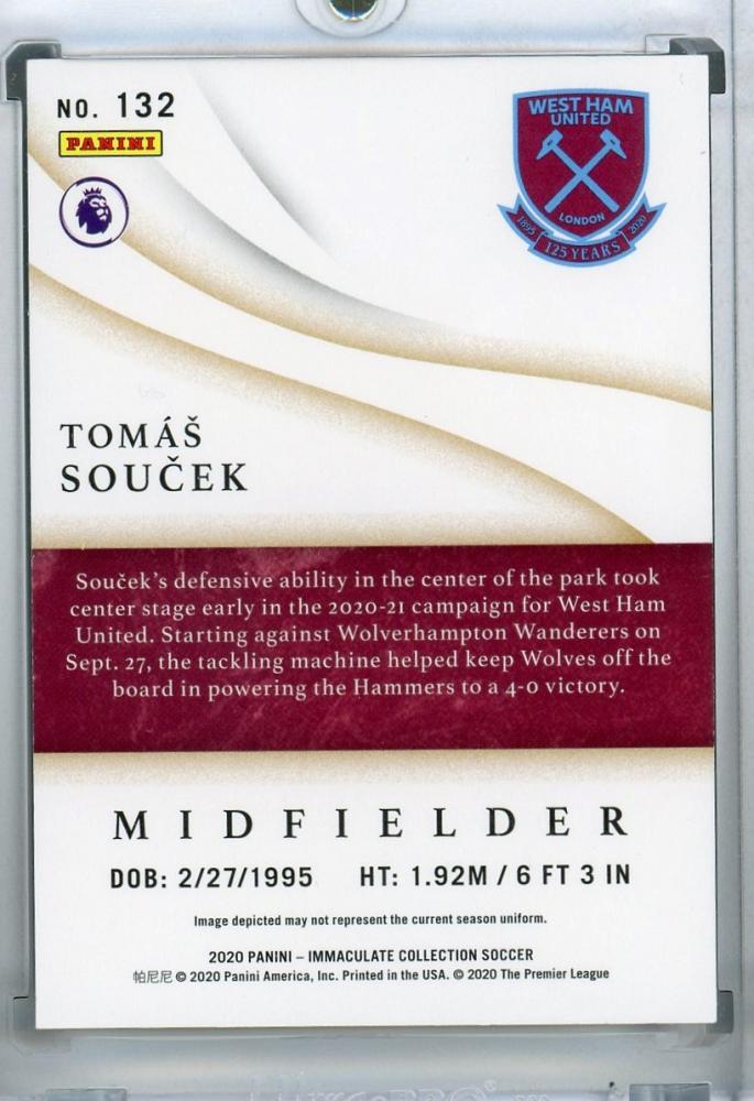 2020 Panini Immaculate Collection West Ham United Tomas Soucek Base Bronze Parallel Version card numbered 08/50