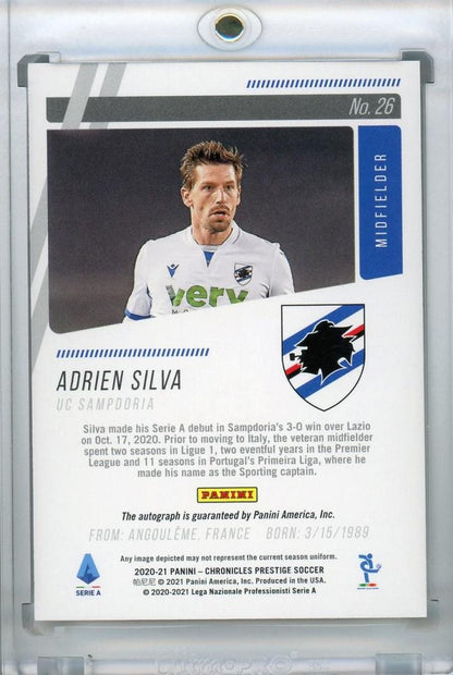 2020-21 Panini Chronicles UC Sampdoria Adrien Silva Prestige Serie A Xtra Points Autographs card serial 12 of 74