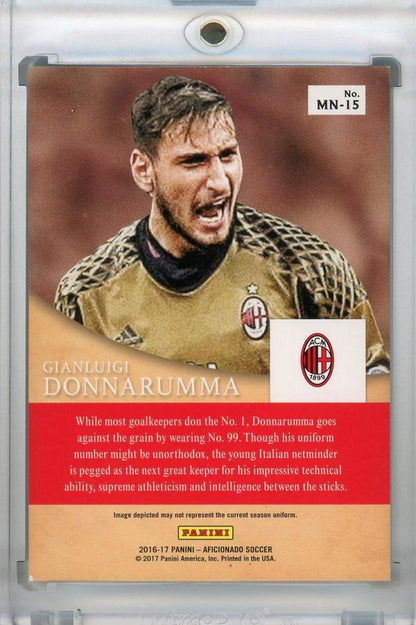 2017 Panini Aficionado trading card featuring AC Milan goalkeeper Gianluigi Donnarumma Magic Numbers