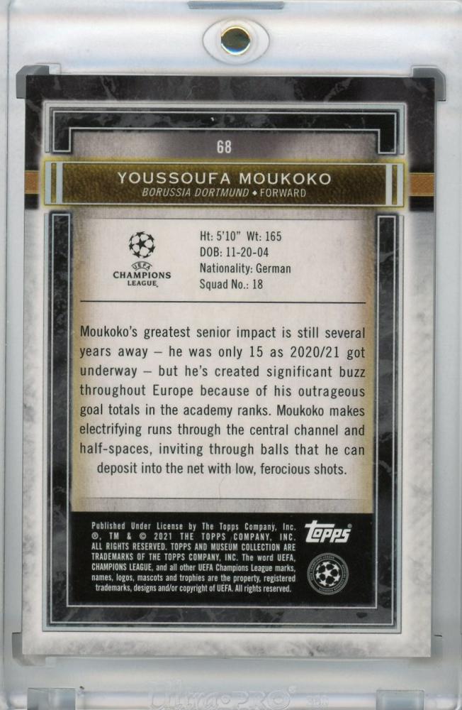 2020-21 Topps Museum Collection UEFA Champions League Borussia Dortmund Youssoufa Moukoko Base Ruby card 13 of 25