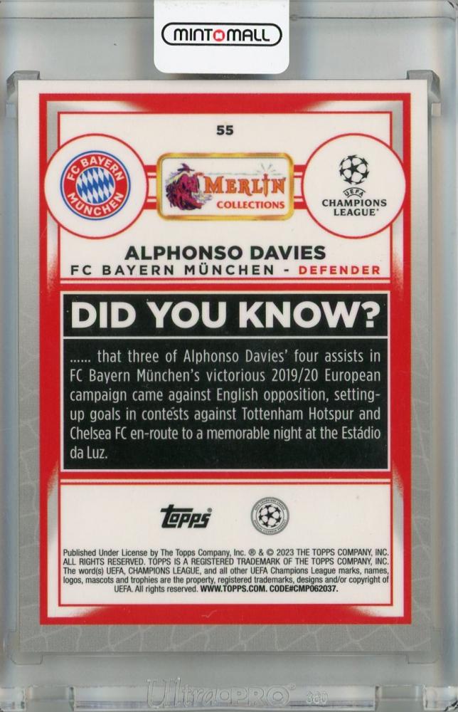 2022-23 Topps Merlin Chrome UEFA Club Competitions Alphonso Davies Orange Mojo #55 01/25 First Number FC Bayern Munchen